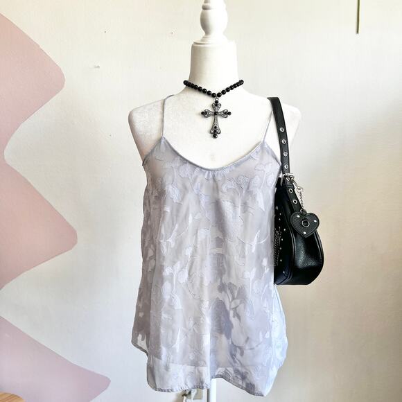 Blue Sheer Floral Tank Top, Y2K, Coquette, Soft Girl, Romantic, Vintage, Small - Picture 1 of 4